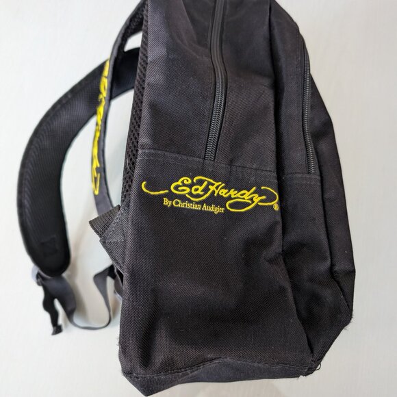 Ed Hardy by Christian Audigier Y2K Backpack Black & Yellow Bulldog Graphic - Picture 4 of 11